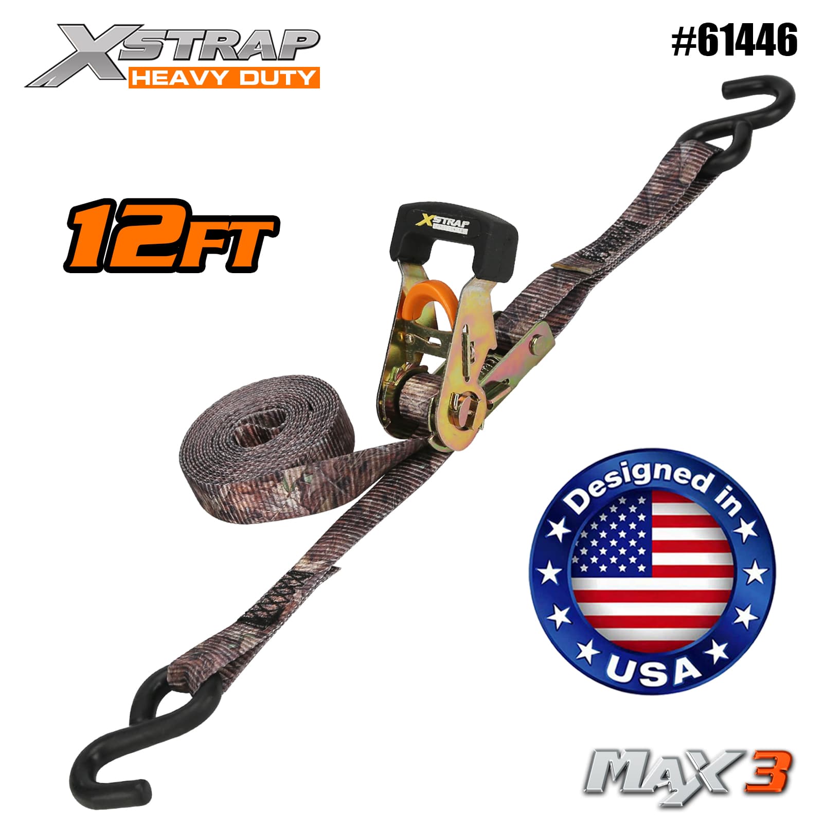 Xstrap 61446 1-1/16 ” x 12’ 4PK Camo Ratchet Tie Down 1000lb SWL
