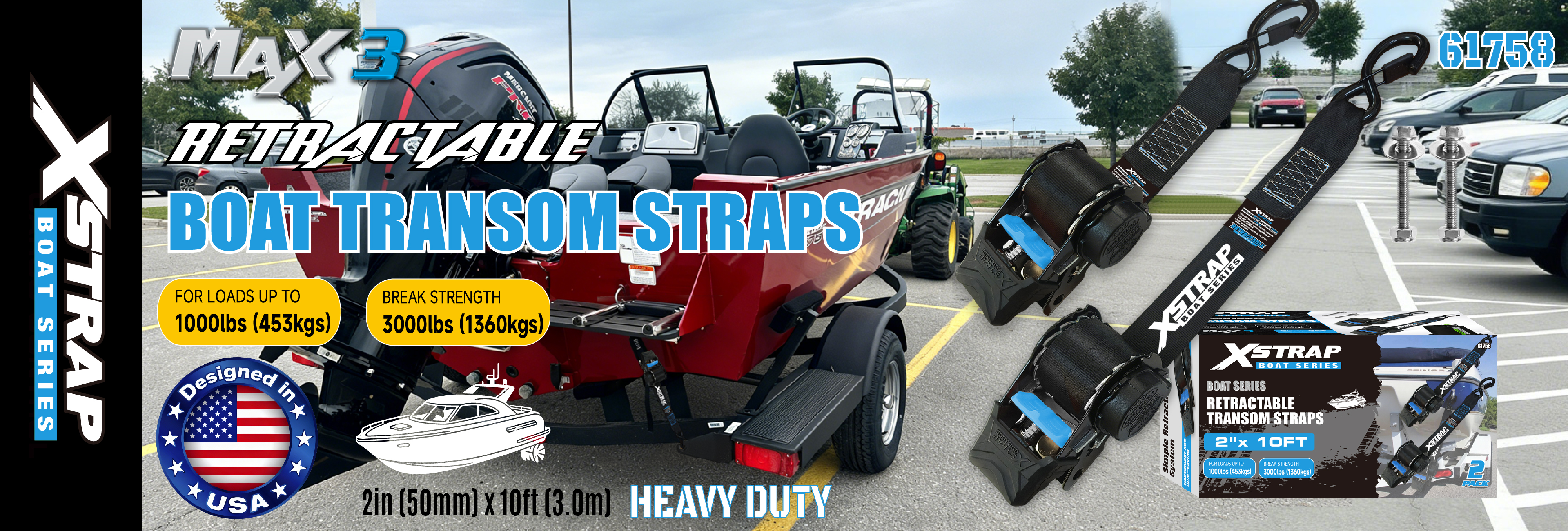 Xstrap 61758 Naiuurong Transom Straps na may Security Hooks 1,000LB SWL