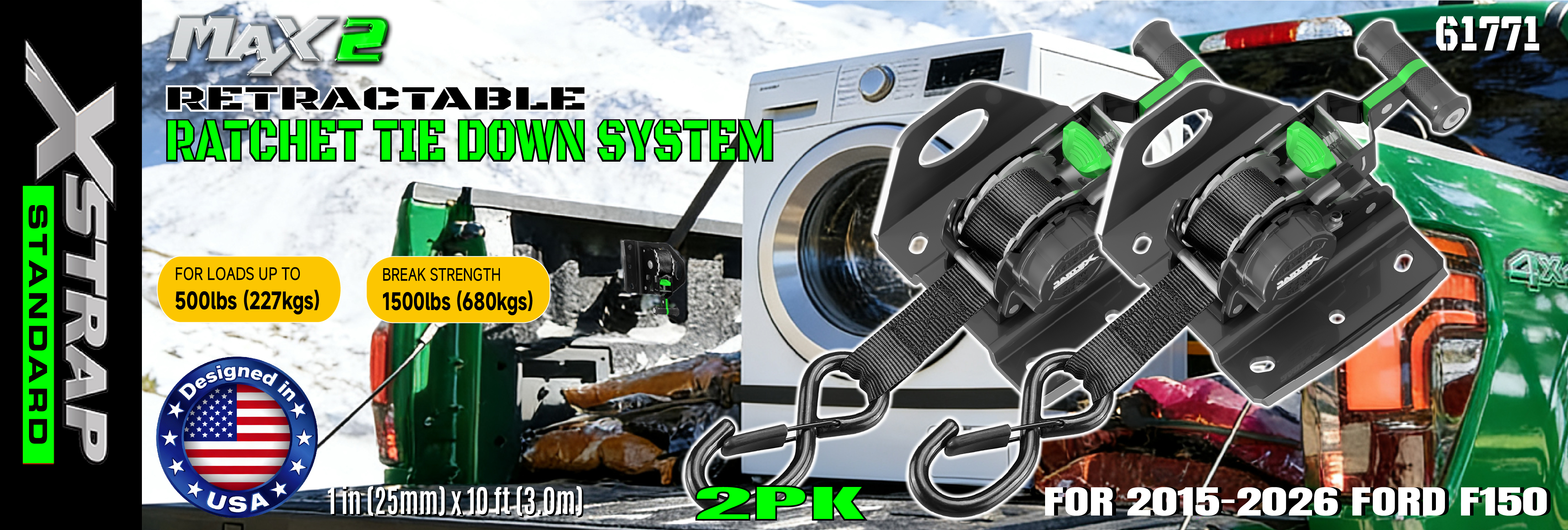Ang Xstrap 61771 na Retractable Ratchet Straps ay Kasya para sa F150 Car Accessories 500LB SWL