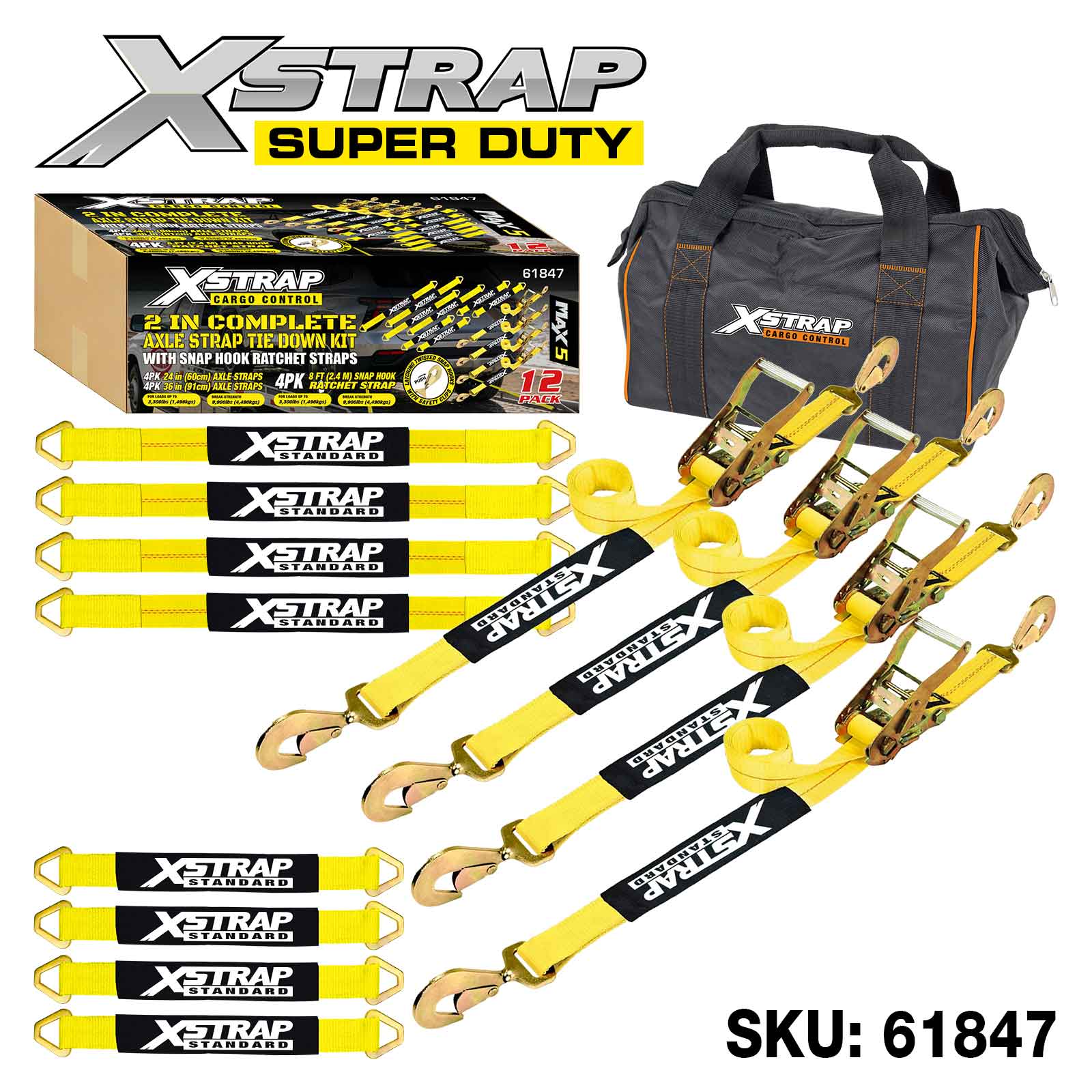Xstrap 61847 12PK 2 Inch na Kumpletong Alex Strap Tie Down Kit 3,300lb SWL