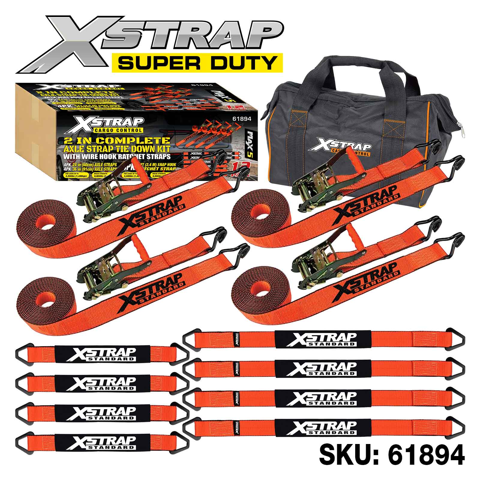 Xstrap 61894 12PK 2 Inch na Kumpletong Alex Strap Tie Down Kit 3,300lb SWL