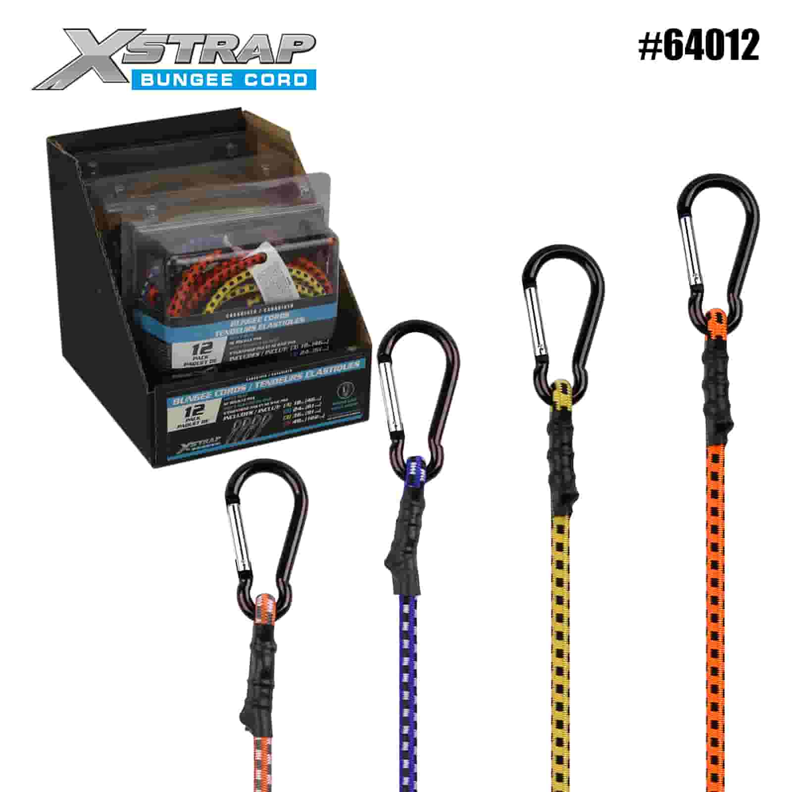 Xstrap 64012 12PK Spring Gate Locks Secure Bungee Cords 8mm x 18”/24” /36”/ 48” 88-110lbs SWL